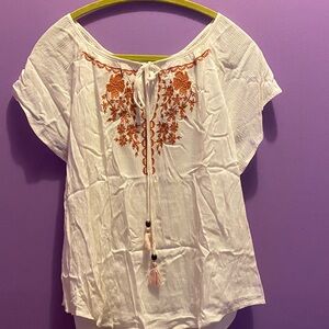BohoWhite Blouse with Orange Embroidery